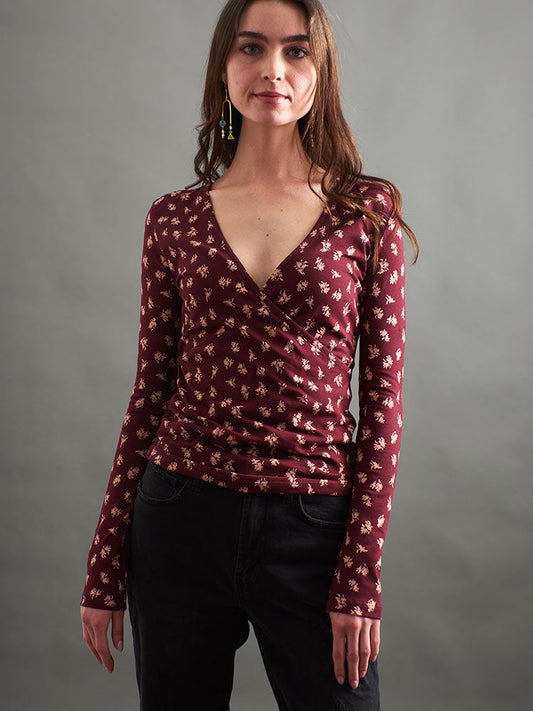 Gillian Wrap Top - Burgundy Bouquet