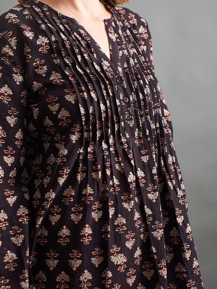 Victoria Tunic Dress - Black Mini Blossom