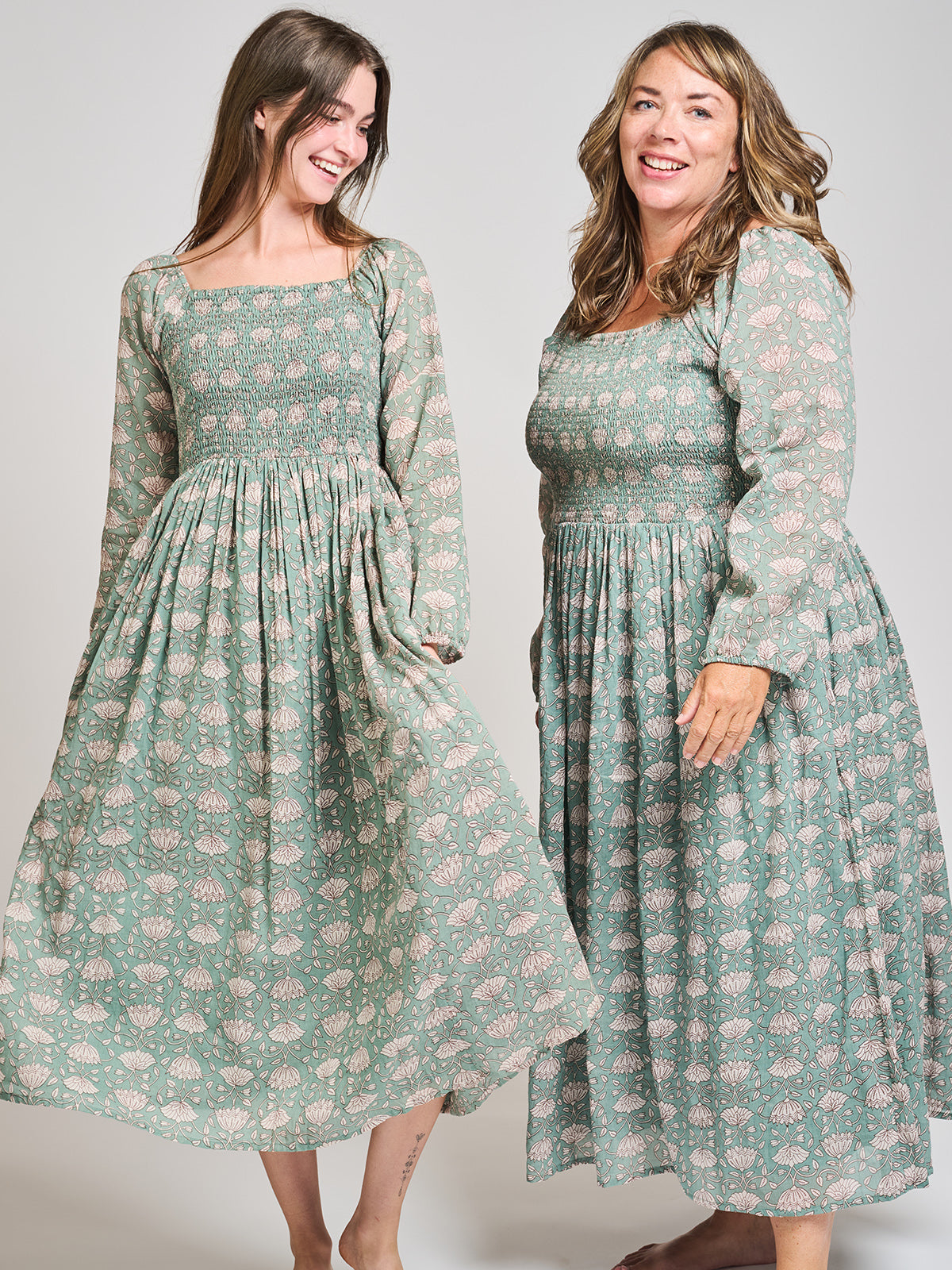 Hailee Smocked Plus Size Midi Dress - Aegean Teal Floral