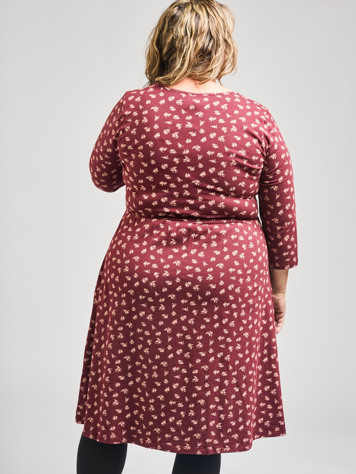 Callie 3/4 Sleeve Plus Size Wrap Dress - Burgundy Bouquet