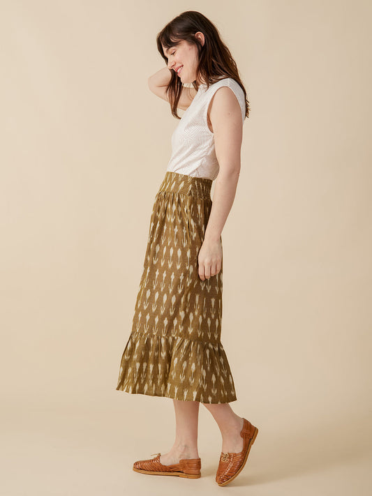 Mila Midi Skirt - Olive Ikat